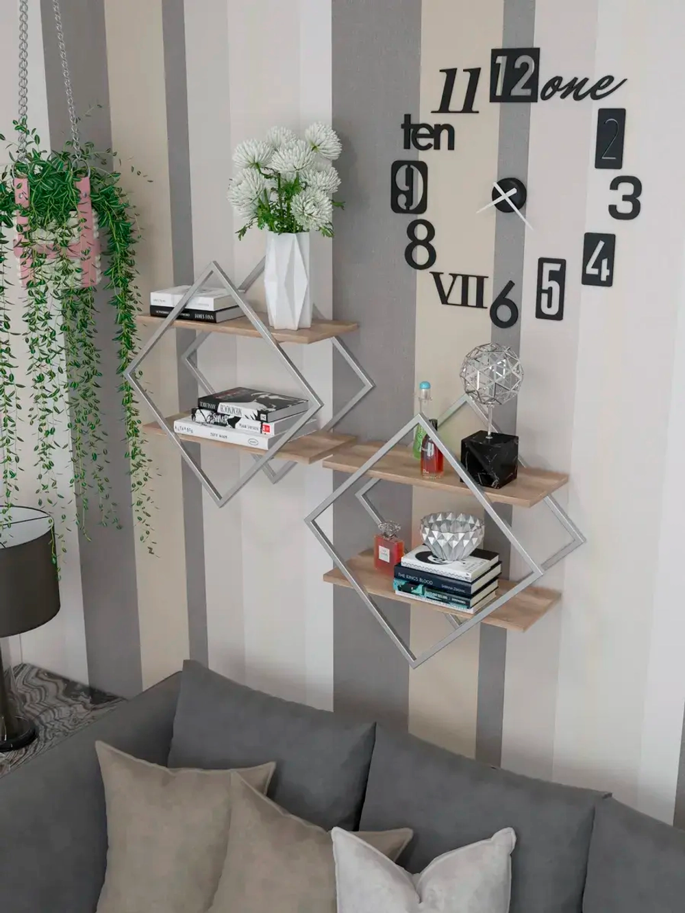 Набор полок ромб настенных серебро-дуб  - СД