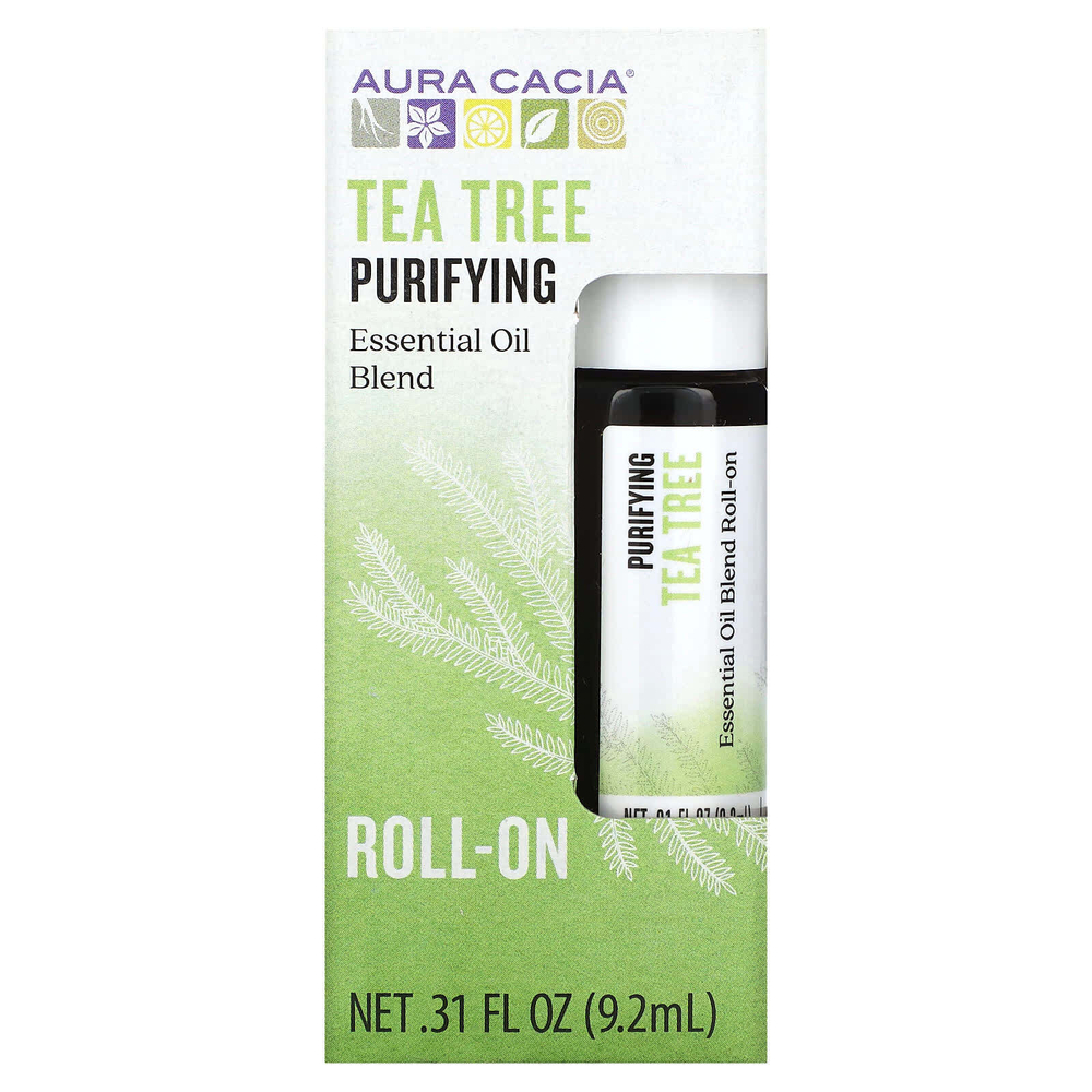 Aura Cacia, Смесь эфирных масел, очищающая шариковая упаковка, чайное дерево, 9,2 мл (0,31 жидк. унц.)