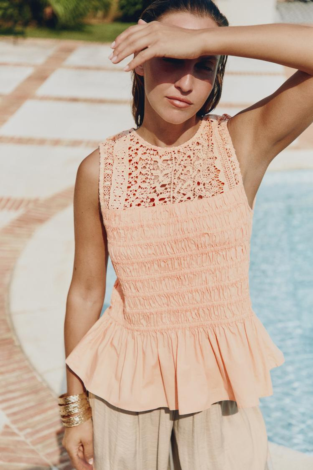 ZARA ТОП С КРУГЛЫМ ВЫРЕЗОМ, МАНДАРИНОВЫЙ