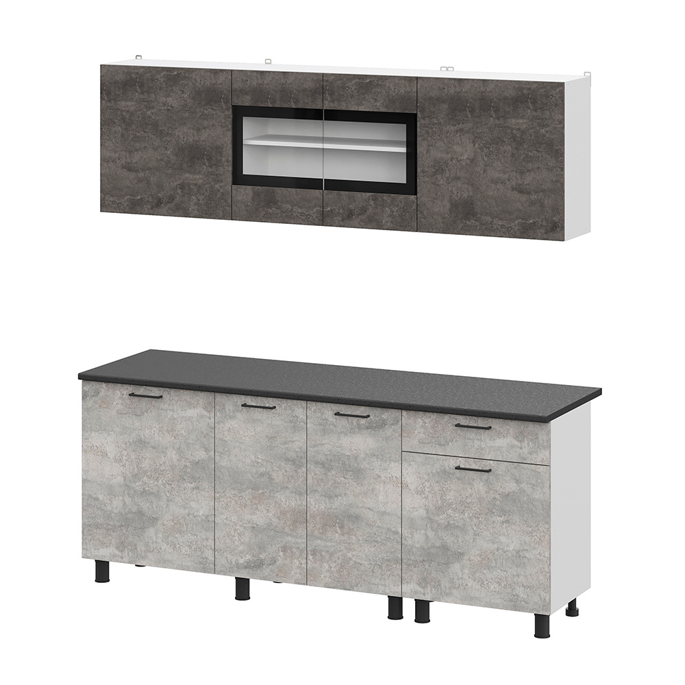 Готовая кухня 2.0 м КГ 9, Цемент темный, Цемент светлый