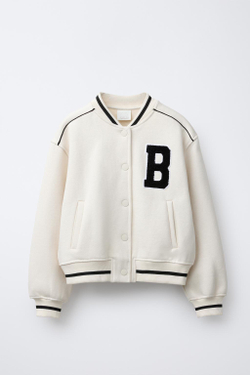 ZARA ФЛИСОВЫЙ БОМБЕР С ВЫШИВКОЙ, ЭКРЮ