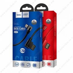 USB - 8 pin HOCO U37 Long roam, 0,6 мм, круглый, 2.4A, силикон, боковой, цвет: чёрный