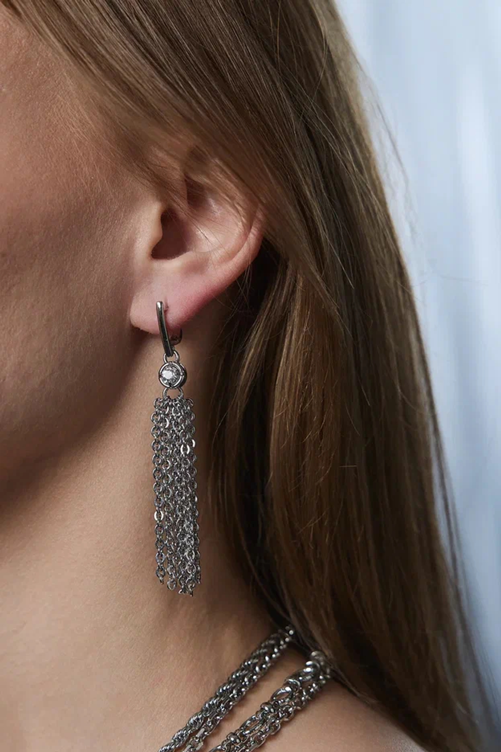 Серьги кисти "Богема" с цирконами, оттенок серебро