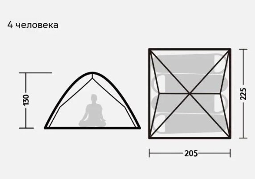 Палатка Naturehike 4-местная, быстросборная, серо-красная