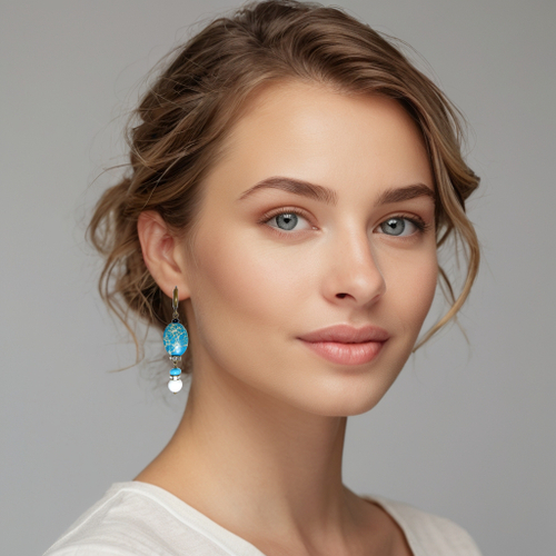 Серьги бирюзовые с белым