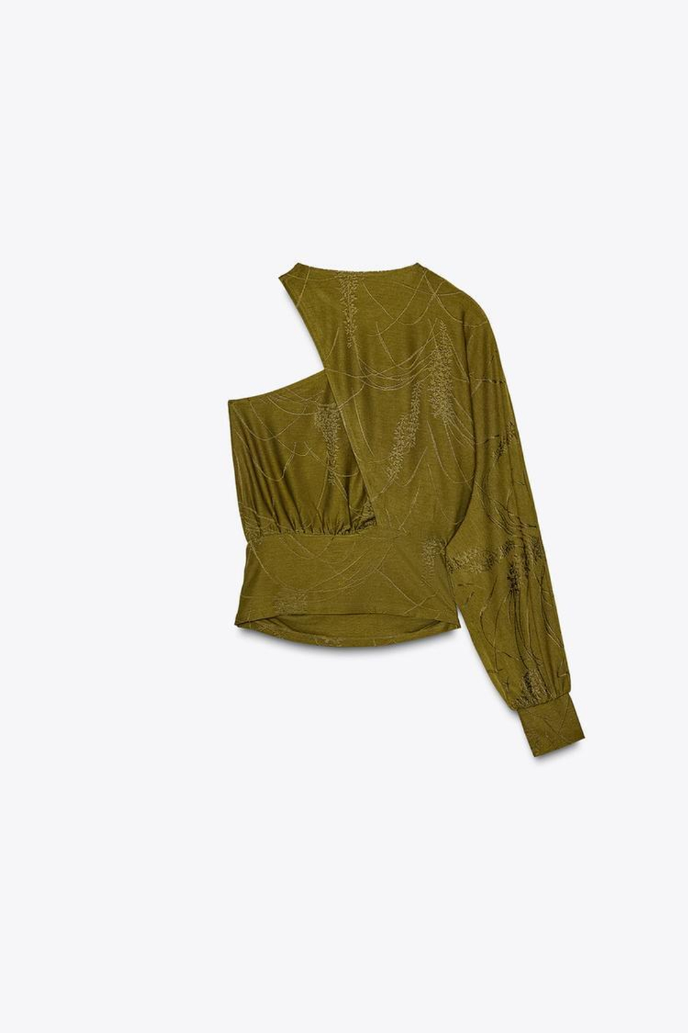 ZARA ЖАККАРДОВЫЙ ТОП АСИММЕТРИЧНОГО КРОЯ, ОЛИВКОВЫЙ