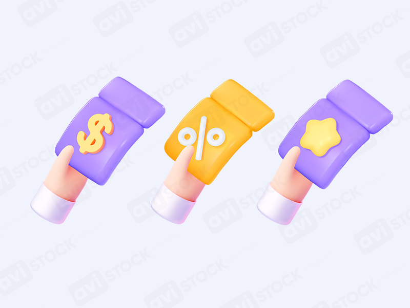 3D купоны с долларом, процентом и звездой