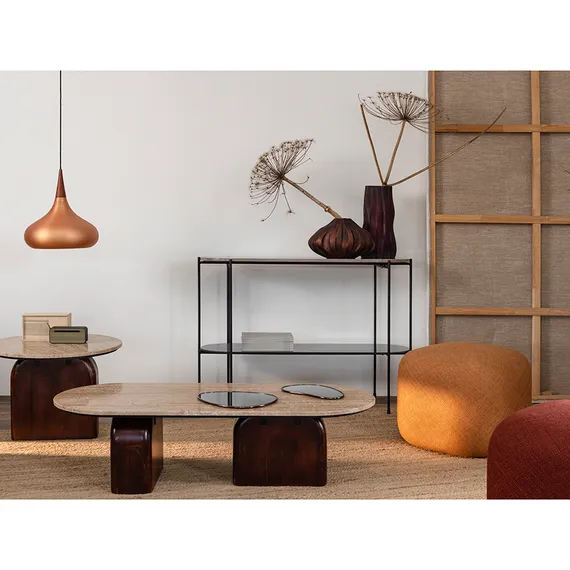 Журнальный столик Torhill, 120х50 см, бежевый травертин, орех