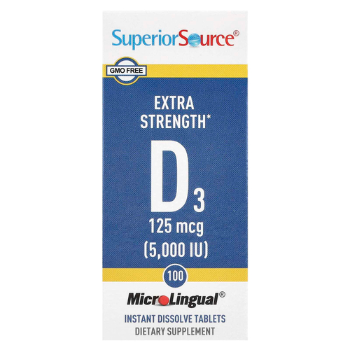 Superior Source, D3, 125 мкг (5000 МЕ), 100 быстрорастворимых таблеток MicroLingual®
