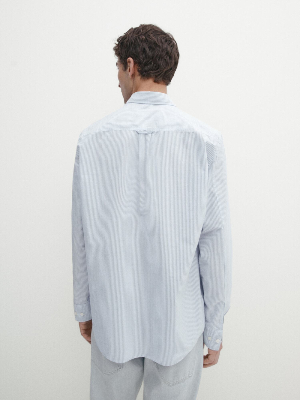 Massimo Dutti Рубашка из 100% хлопка в полоску, небесно-голубой