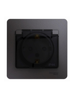Розетка 1-м СП Glossa 16А IP44 250В с заземл. защ. шторки с крышкой в сборе графит SE GSL001348