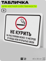 Табличка для частной территории "Не курить", на дом, для участка, организаций и частных территорий, предупреждающая, 40х30 см, Silver Plane x Айдентика Технолоджи