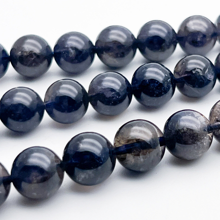 Иолит бусины (кордиерит), диаметр около 9,8-10,1 мм, цена за 9 шт (1/4 нити)