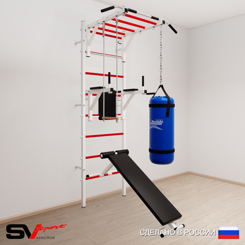 Шведская стенка Sv Sport усиленная 6533 (Турник рукоход/Брусья/Скамья/Трапеция/Цепь/Мешок 30кг)