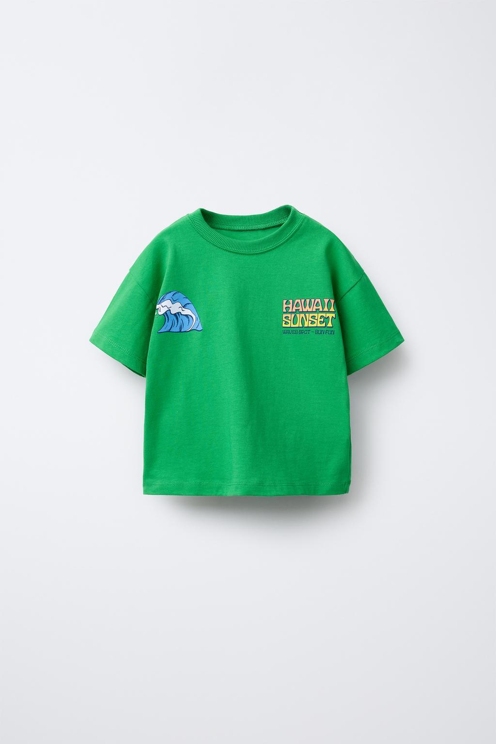 ZARA ФУТБОЛКА С ПРИНТОМ «СЕРФИНГ», ЗЕЛЕНЫЙ