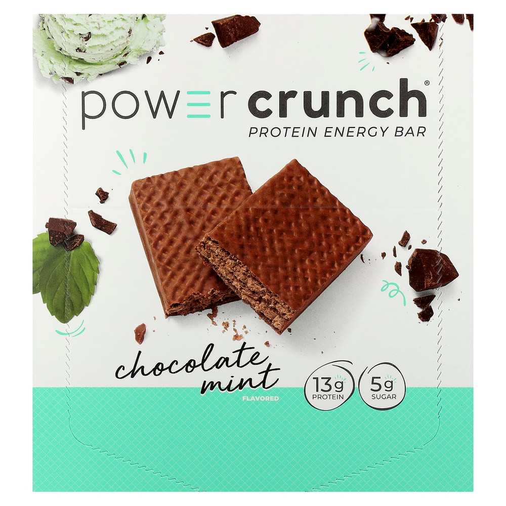 BNRG, Power Crunch, протеиновые энергетические батончики, шоколад и мята, 12 батончиков по 40 г (1,4 унции)