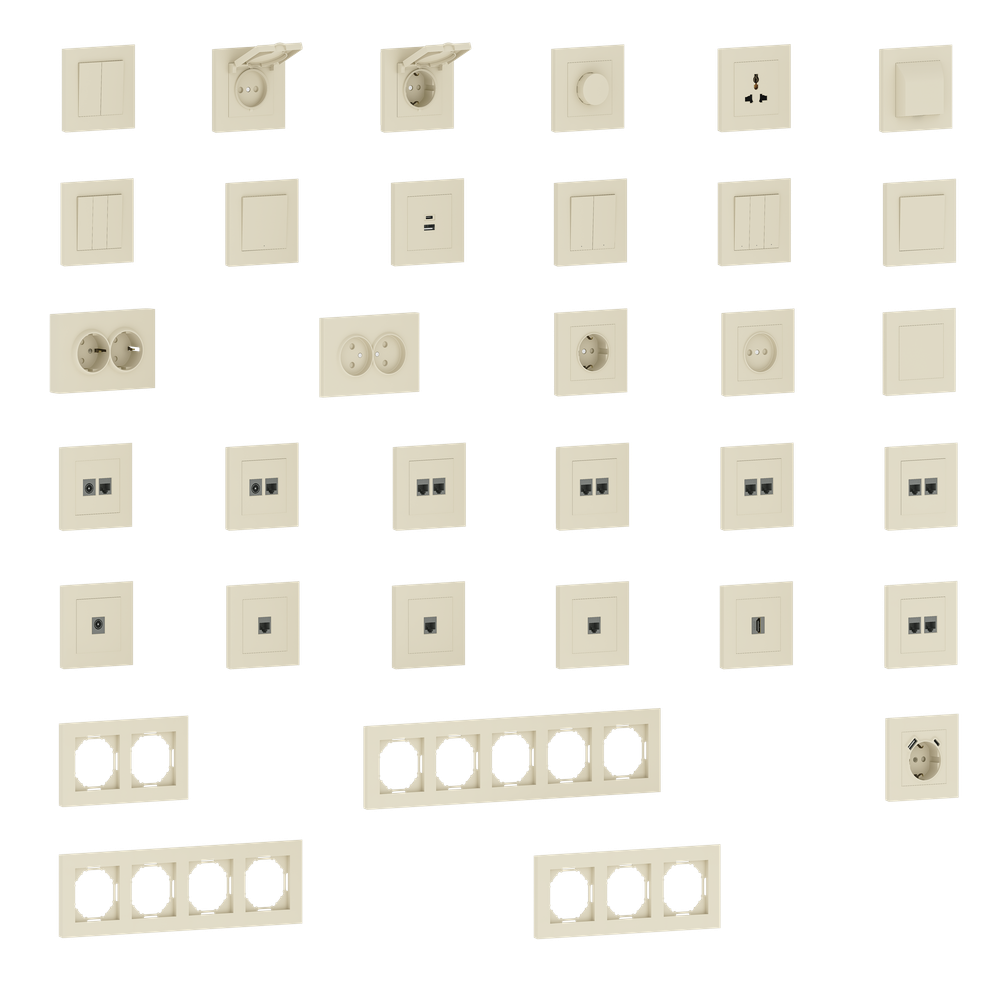 Накладка для розетки Schuko с зарядным устройством USB A+C, со шторками 16A 250В, матовый кремовый, серия A07
