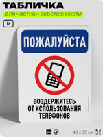 Табличка для частной территории "Пожалуйста, воздержитесь от использования телефонов", на дом, для участка, организаций и частных территорий, 40х30 см, Silver Plane x Айдентика Технолоджи