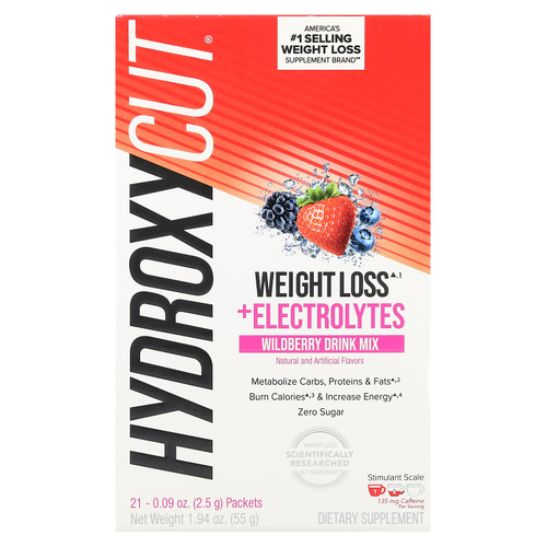 Hydroxycut, смесь с электролитами для приготовления напитка для снижения веса, со вкусом лесных ягод, 21 пакетик по 2,5 г (0,09 унции)