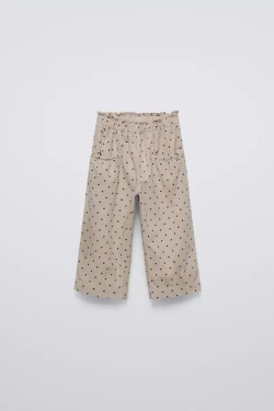 ZARA БРЮКИ В ГОРОШЕК ИЗ ТОНКОГО ВЕЛЬВЕТА, СЕРОВАТО-КОРИЧНЕВЫЙ