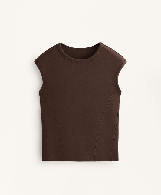 Oysho Футболка с короткими рукавами в рубчик из хлопка и модала, коричневый