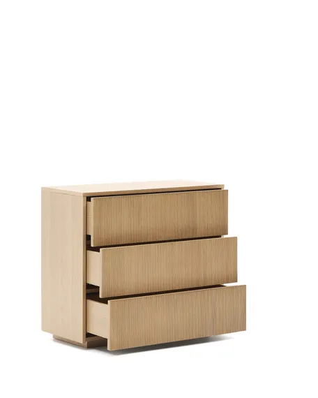 Комод Helvine с 3 ящиками из дубового шпона, 86 x 79