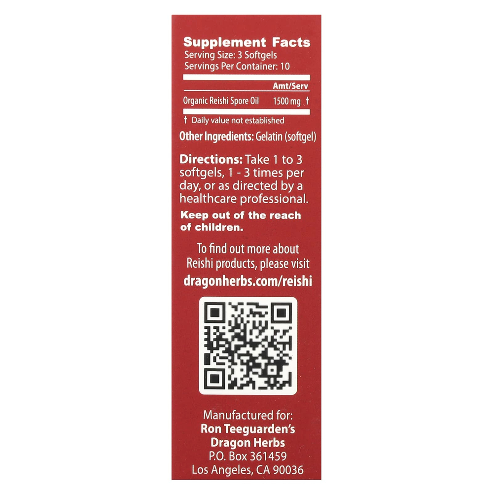 Dragon Herbs, Duanwood ™ споровое масло рейши, 500 мг, 30 мягких таблеток