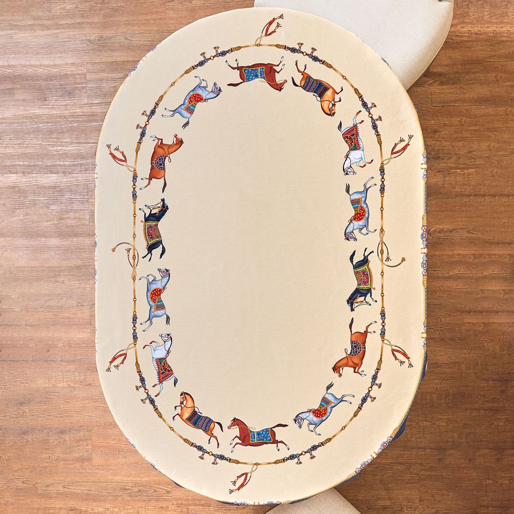 СКАТЕРТЬ ОВАЛЬНАЯ "PASSAGE"140Х180СМ ,БЕЖЕВЫЙ, 100% ХЛОПОК,ТВИЛ, ПРОПИТКА