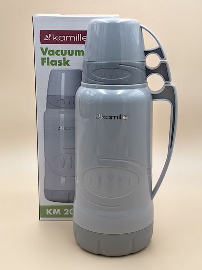 Термос 1,8 л. со стеклянной колбой Kamille KM 2032 пластиковый, 2 чашки