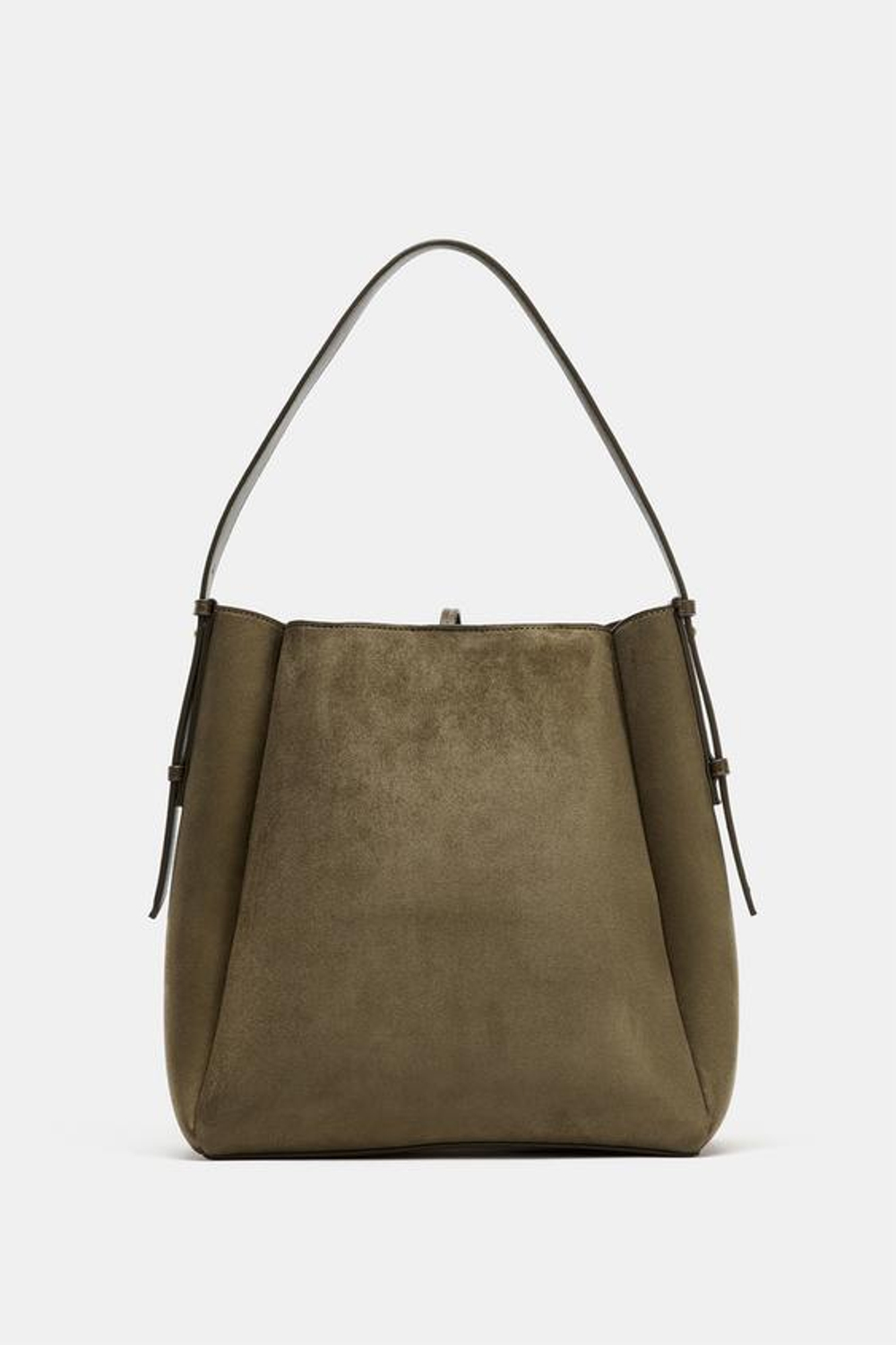 ZARA БОЛЬШАЯ СУМКА-МЕШОК С МЕТАЛЛИЧЕСКИМ КОЛЬЦОМ, ЗЕЛЕНЫЙ