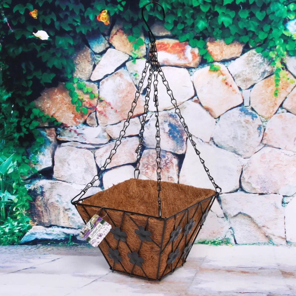 Кашпо для цветов 1,8л «Коковита» с кокосовым волокном, подвесное d=20см P133 ДоброСад