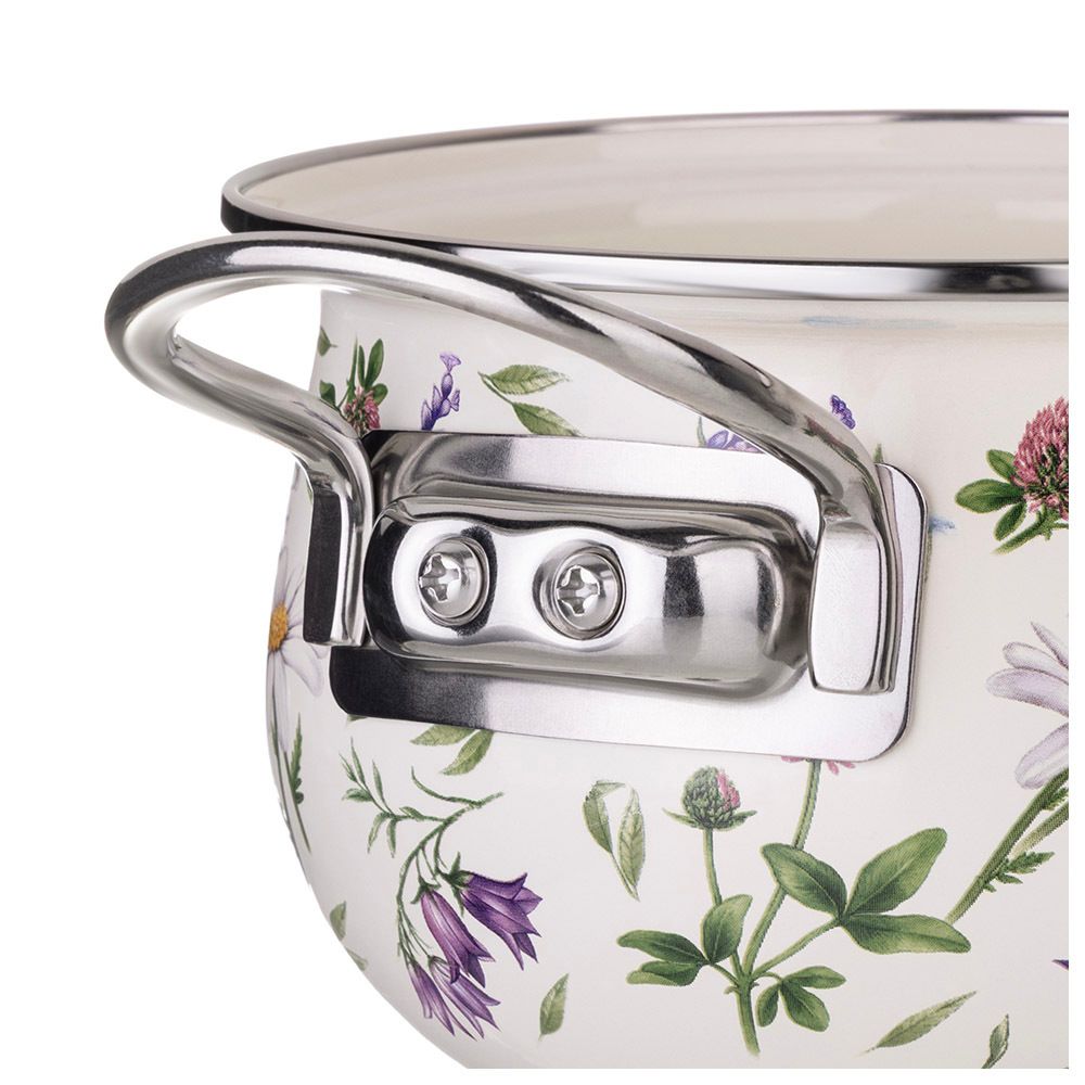 КАСТРЮЛЯ AGNESS ЭМАЛИРОВАННАЯ СО СТЕКЛЯННОЙ КРЫШКОЙ СЕРИЯ "FLOWER STORY", 1,5 Л ДИА. 16СМ