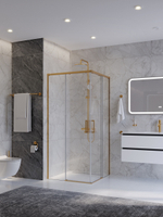 Душевой уголок Cezares PLANE-A-2-90-C-BORO, 90х90х195, профиль брашированное золото, стекло прозрачное
