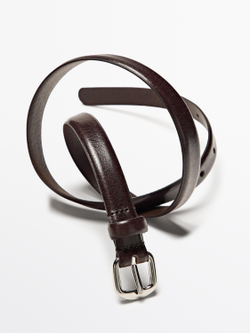 Massimo Dutti Кожаный ремень с декоративной пряжкой, коричневый