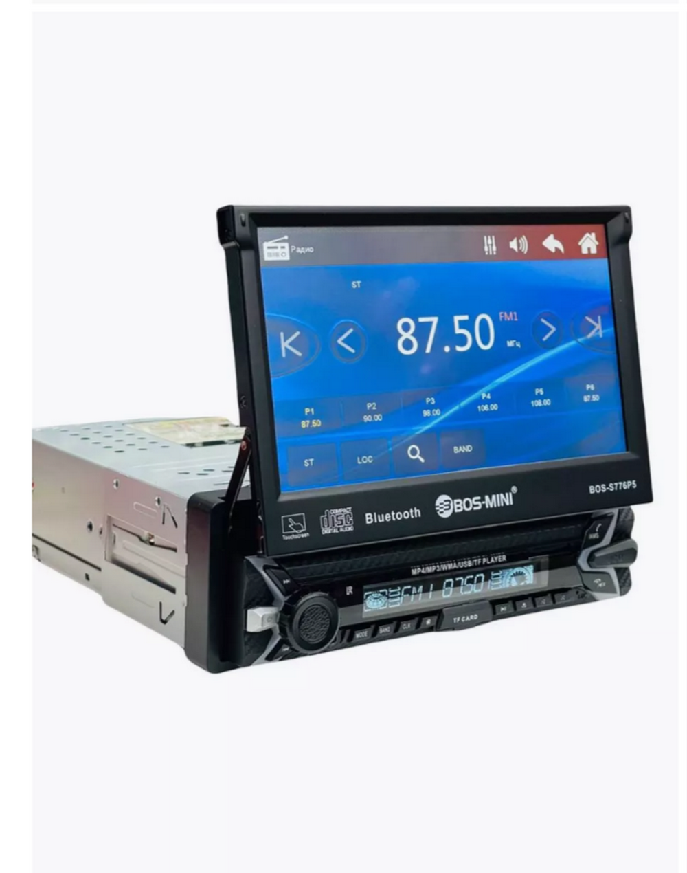 Автомагнитола Bos-Mini S776P5 7"/MP5/BT/1Din Выездной экран.