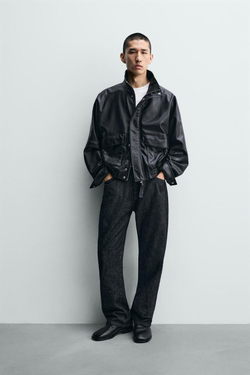 ZARA УКОРОЧЕННАЯ КУРТКА ИЗ ИСКУССТВЕННОЙ КОЖИ, ЧЕРНЫЙ