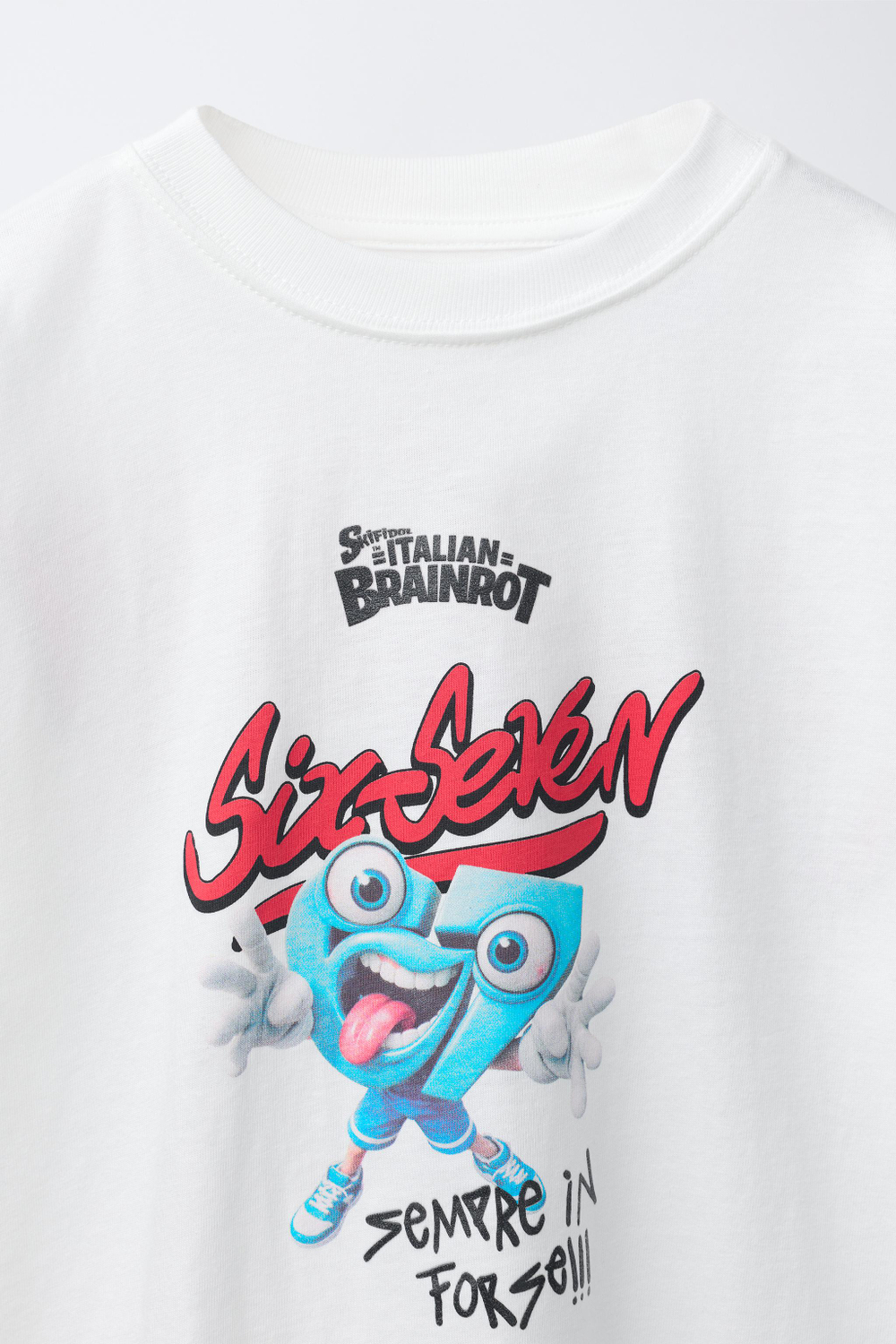 ZARA ФУТБОЛКА С ПРИНТОМ SIX SEVEN SKIFIDOL ITALIAN BRAINROT™, БЕЛЫЙ