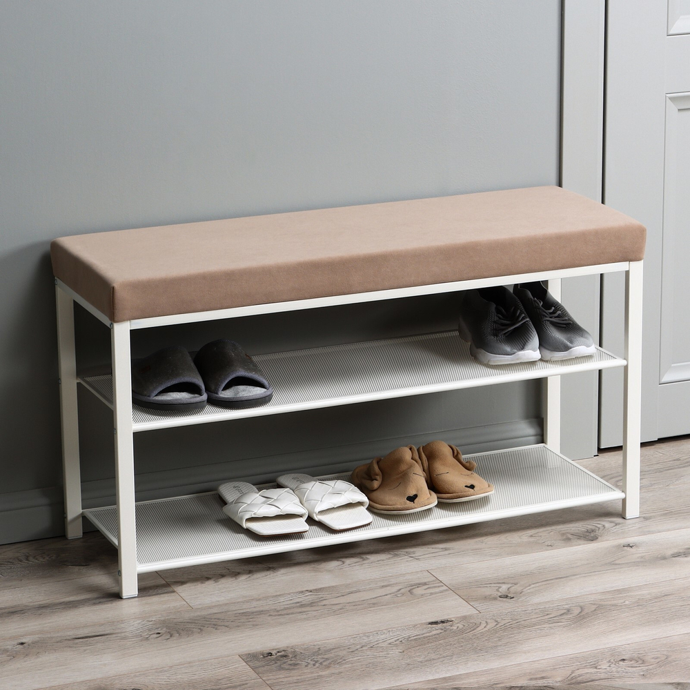 Банкетка "Торонто 33С", цвет каркаса белый, цвет сиденья бежевый ширина 88,5см, глубина 30 см, высота 49 см