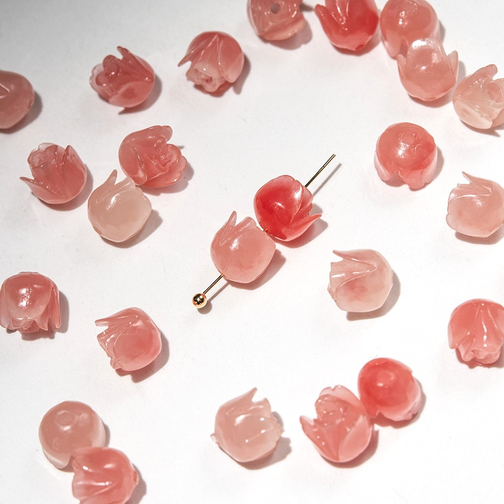 Подвеска резная "Роза", 7,5мм, продольное отверстие, коралловая пудра