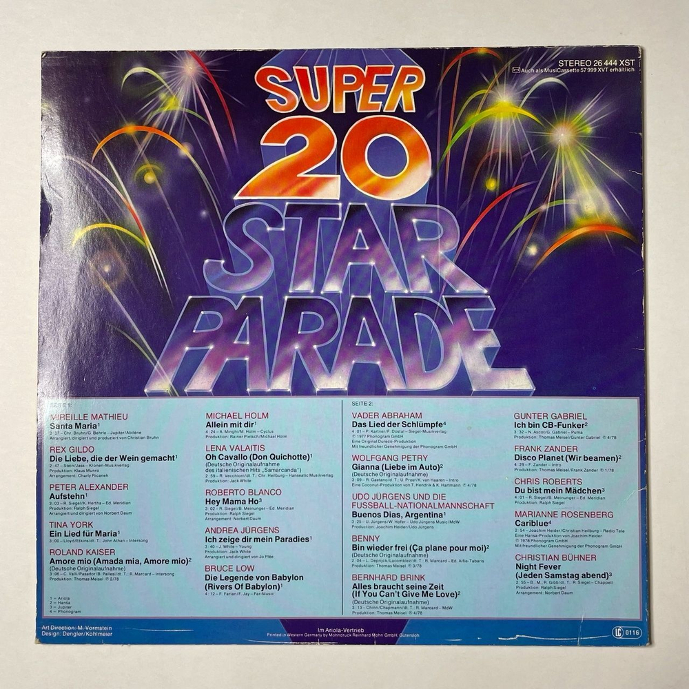 Винтажная виниловая пластинка LP Сборник Super 20 Star Parade (Germany 1978)
