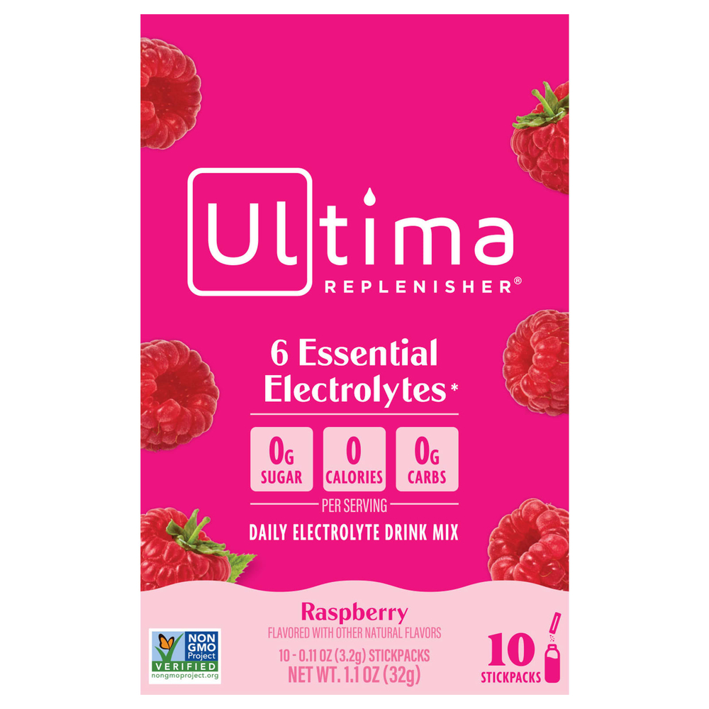 Ultima Replenisher, 6 Essential Electrolytes, ежедневная смесь для приготовления электролитов, малина, 10 пакетиков по 3,2 г (0,11 унции)