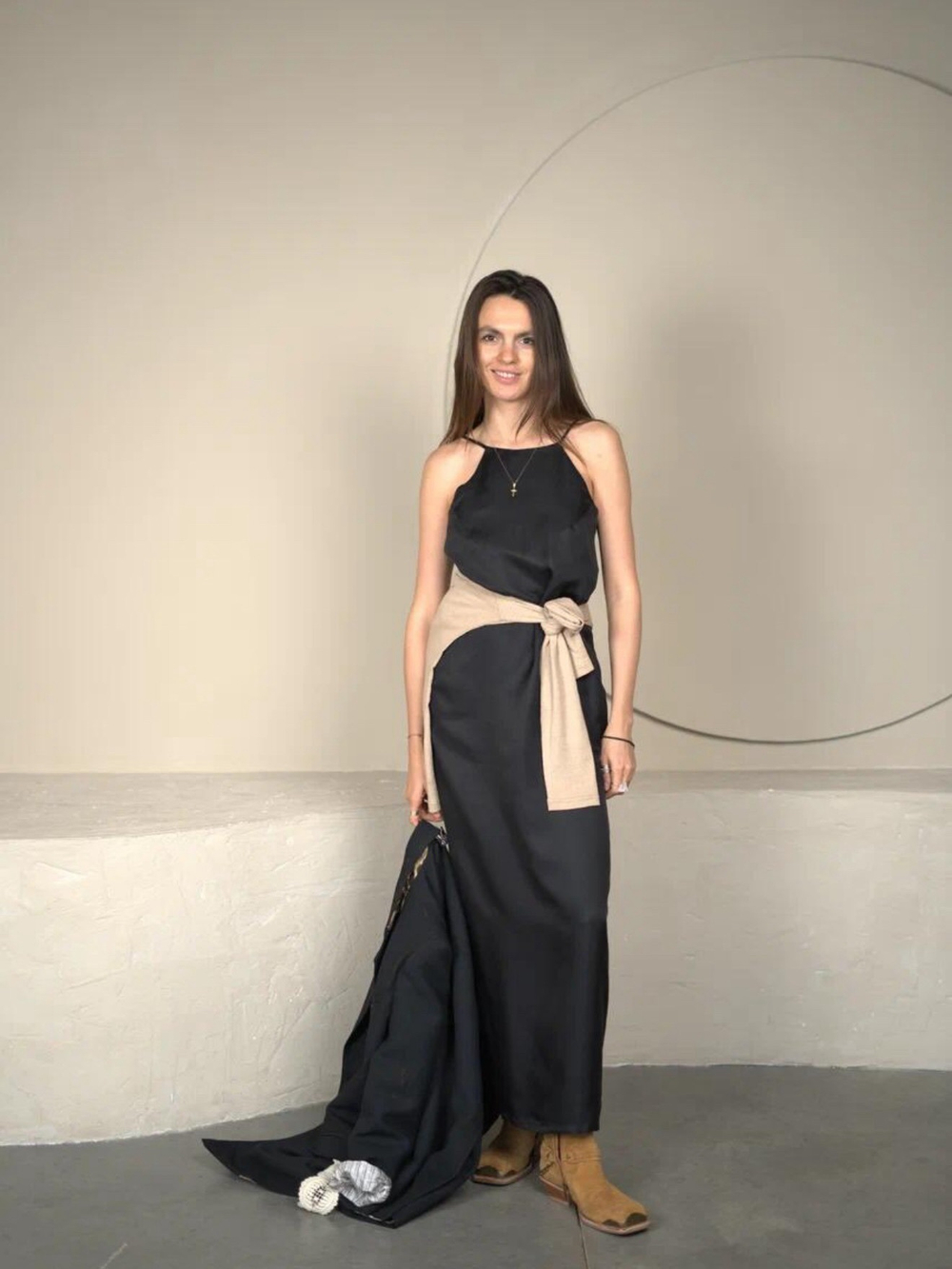 Платье макси черный шёлк