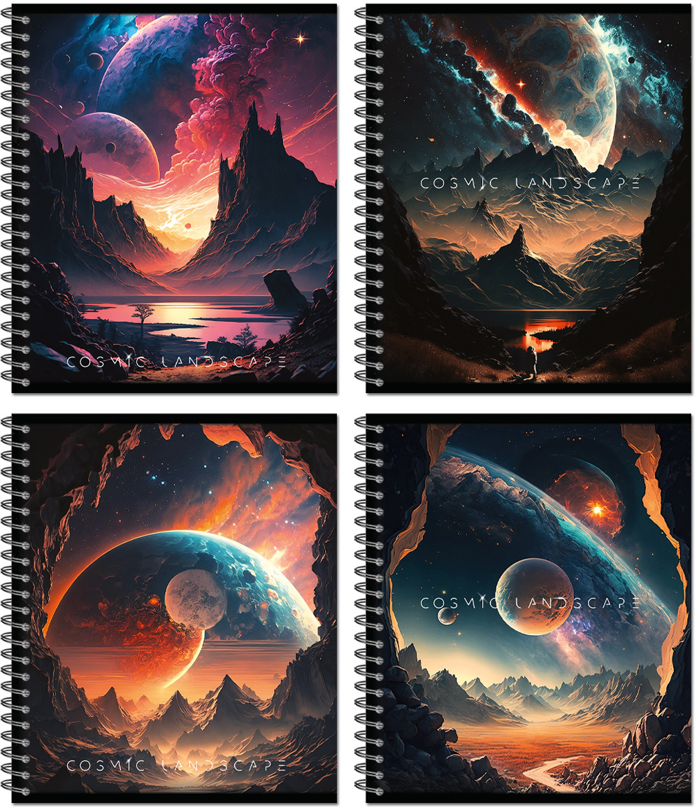 Тетрадь COSMIC LANDSCAPE 170х203, 48 л. гребень, , 4+0+выборочный УФ-лак, 4 диз