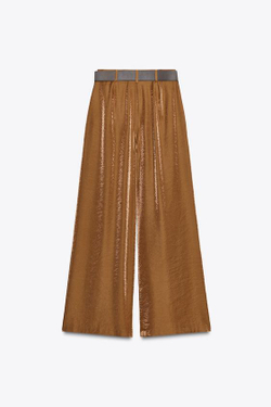 ZARA ШИРОКИЕ БРЮКИ ИЗ АТЛАСА С РЕМНЕМ, КАРАМЕЛЬНЫЙ