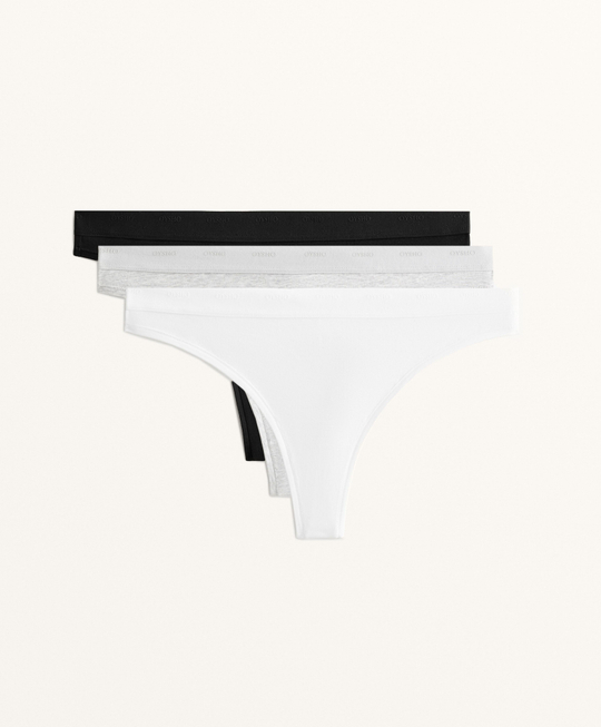 OYSHO Набор из 3 пар трусов-стрингов из хлопковой смеси, черный