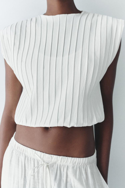 ZARA ТОП ОБЪЕМНОГО КРОЯ СО СКЛАДКАМИ, БЕЛЫЙ