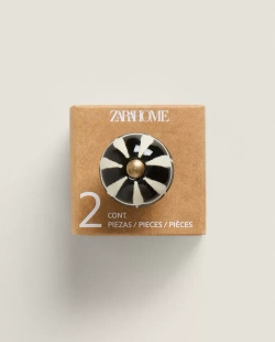 ZARA HOME НАБОР КРУГЛЫХ МЕБЕЛЬНЫХ РУЧЕК ИЗ КЕРАМИКИ В ПОЛОСКУ (2 ШТ.), ЧЕРНЫЙ