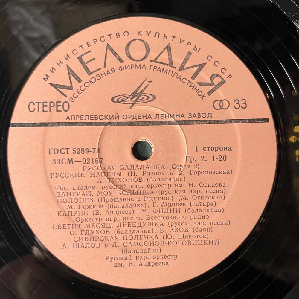 Винтажная виниловая пластинка LP Сборник Русская Балалайка (Серия II) (СССР 1980)