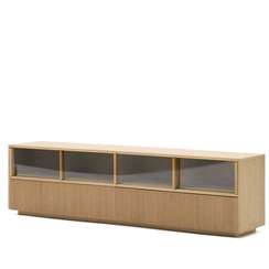 Сервант Helvine с 4 дверцами и 2 ящиками шпон дуба и закаленное стекло, 200 x 54