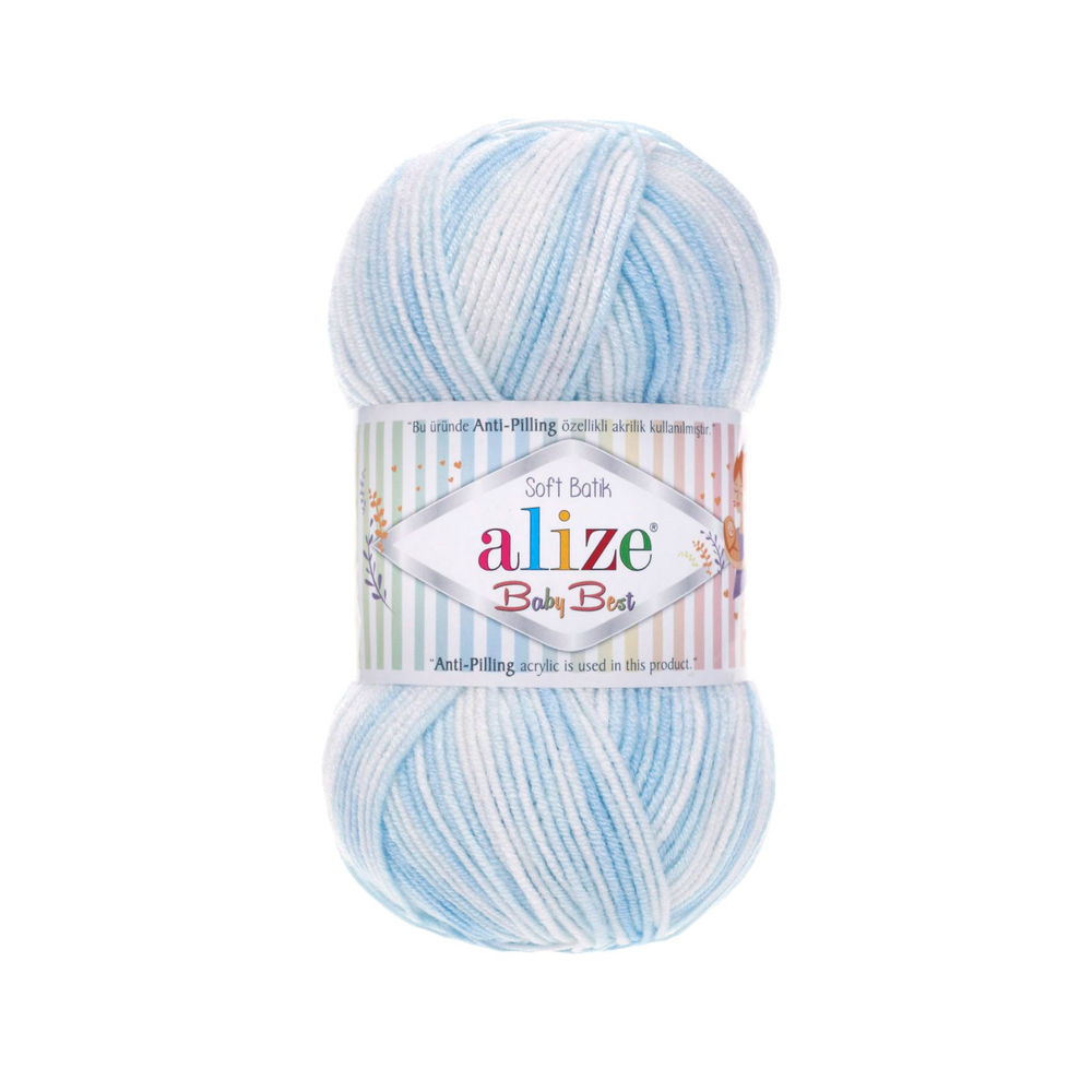 Беби бест батик (Baby best batik) пряжа Alize 10% бамбук 90%акрил 5х100г/240м 6669 белый-голубой